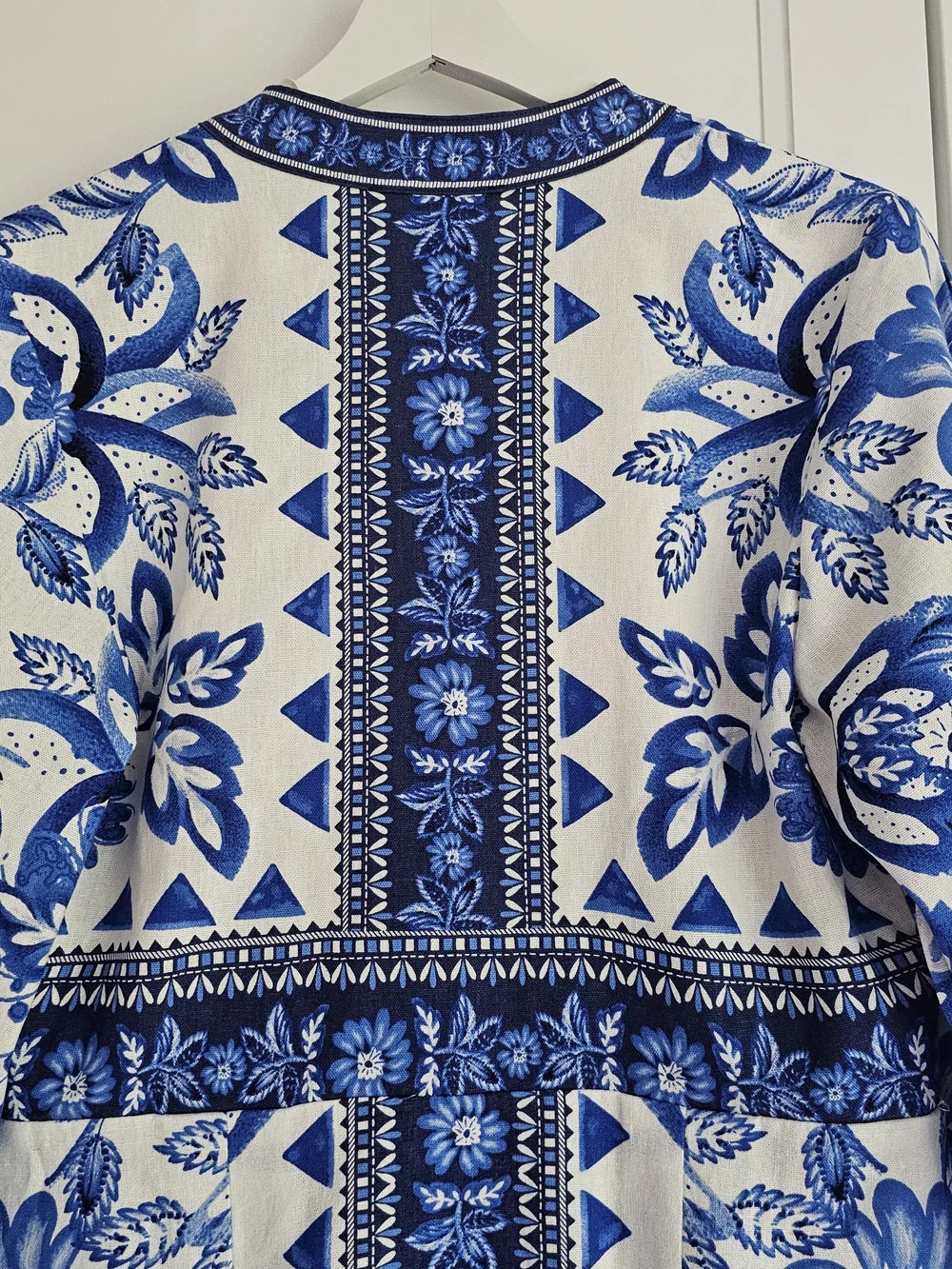 Caroline Constas Blue & White Floral Tapestry Lenzing Trim Linen Dress NWT $360 - Picture 6 of 8